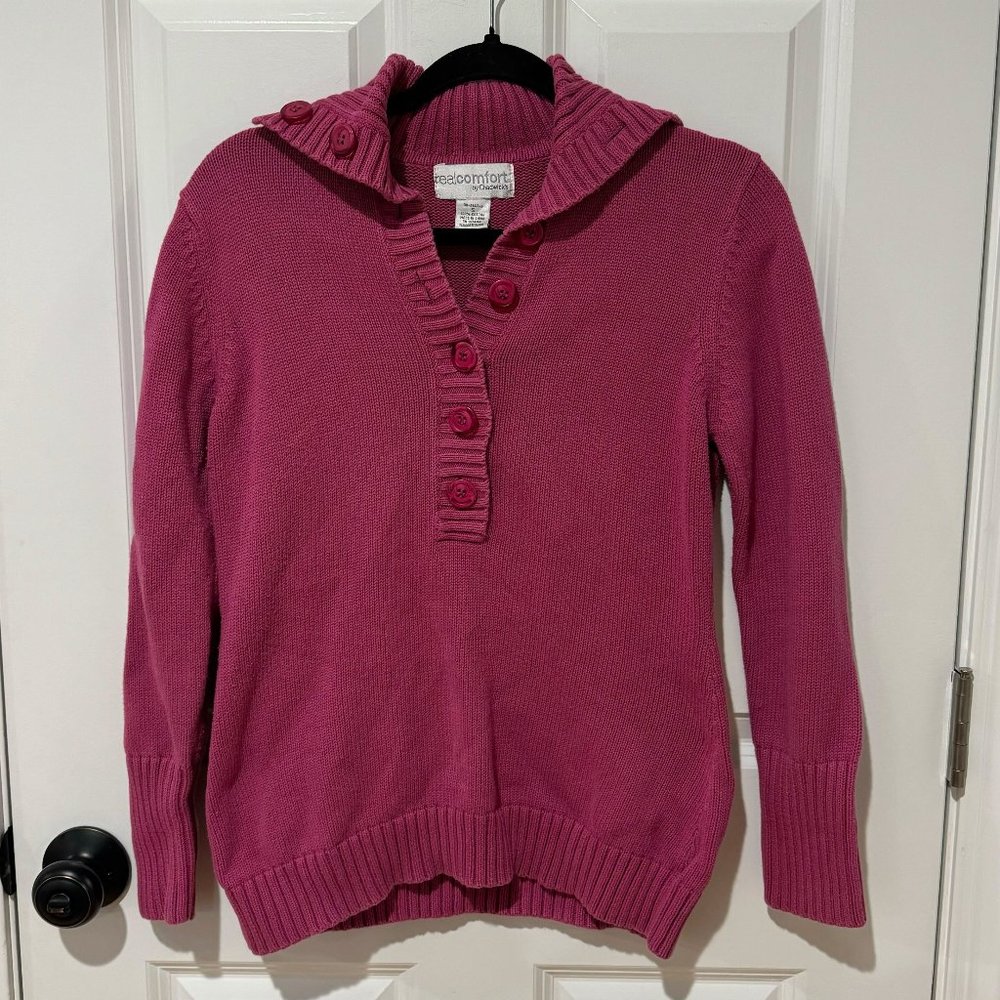 Real Comfort by Chadwick's Pink Pullover‎ Cotton Button Sweater - Size Small